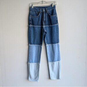 NWT The Ragged Priest Patchwork Colour Block Straight Leg Jeans